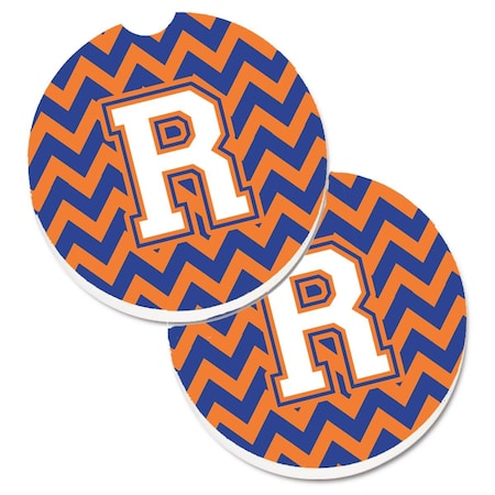 Carolines Treasures Letter R Chevron Blue and Orange No.3 Set of 2 Cup Holder Car Coaster CJ1060-RCARC